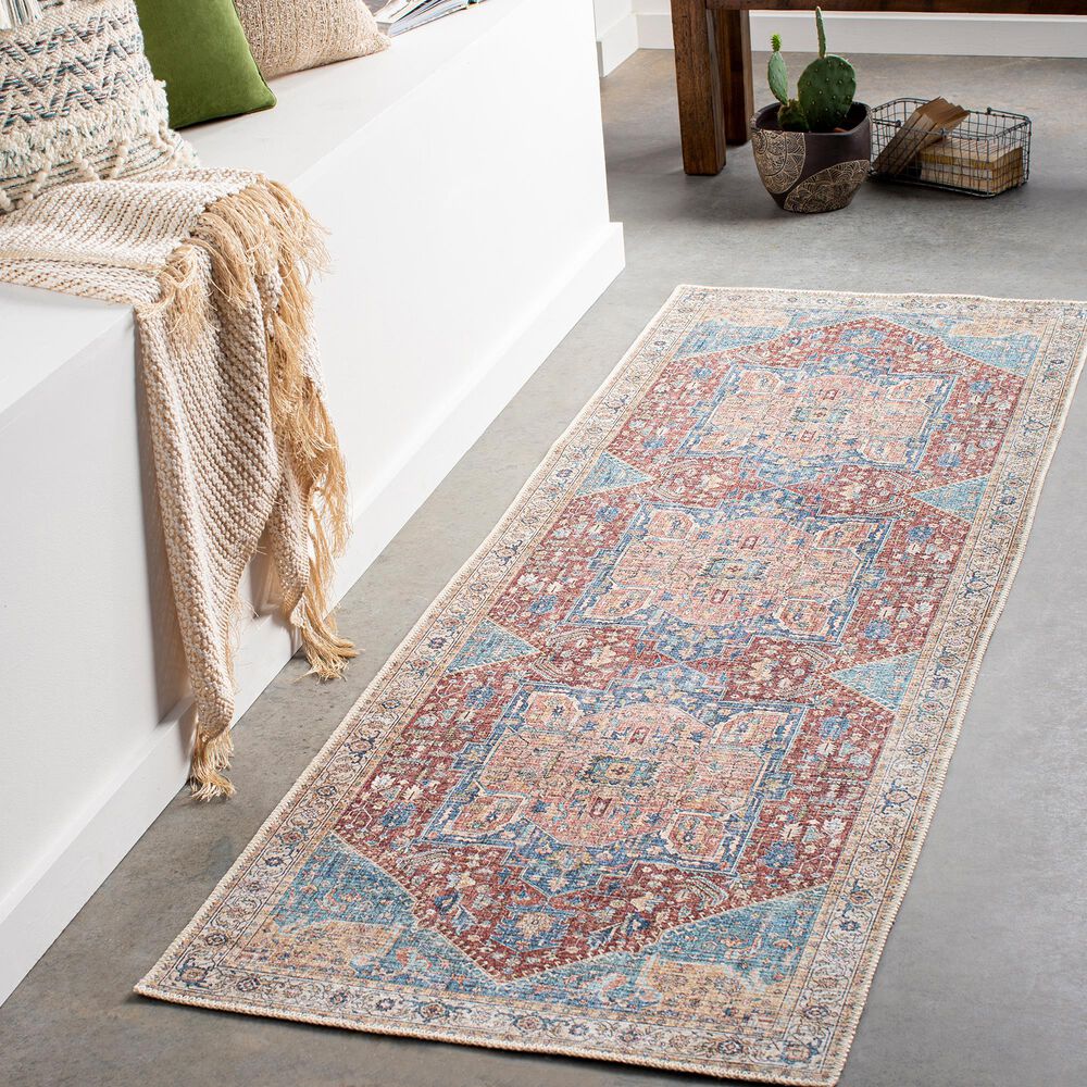 Surya Amelie 2&#39;7&quot; x 7&#39;10&quot; Burnt Orange, Beige, Blue, Navy and Peach Runner, , large