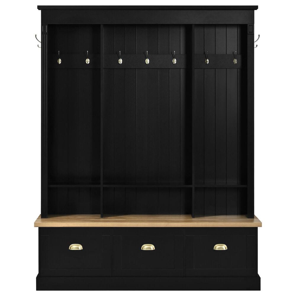 HOMLUX 9-Hook Hall Tree with 3-Cabinet in Black and Natural, , large
