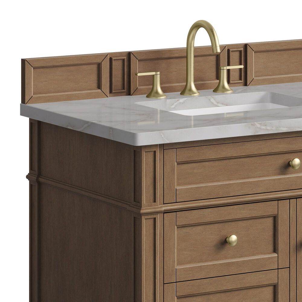 James Martin Brittany 36" Single Bathroom Vanity in Pecan with 3 cm Charcoal Soapstone Silestone Top and Rectangular Sink, , large
