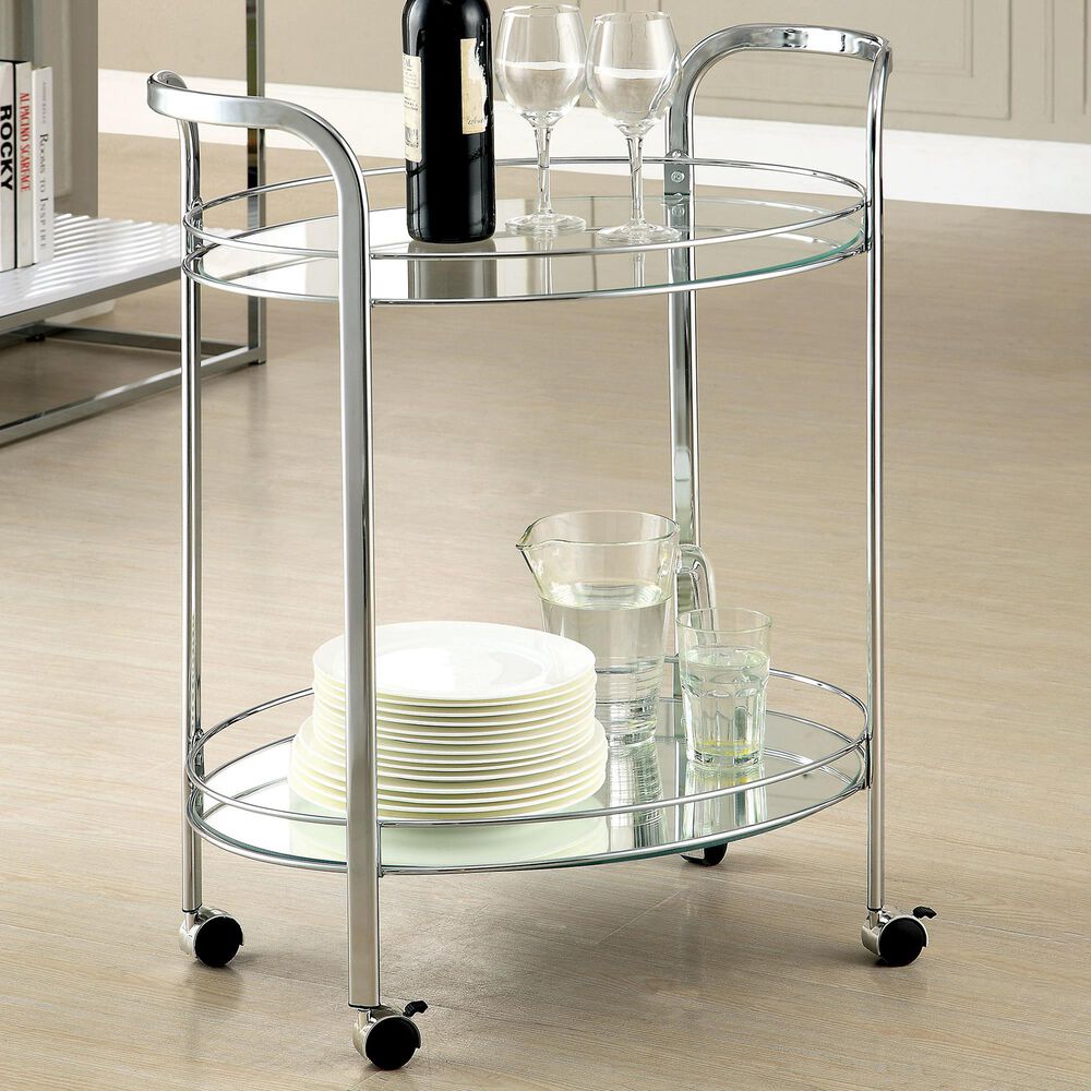 Furniture of America Mcgrath Serving Cart in Chrome, , large