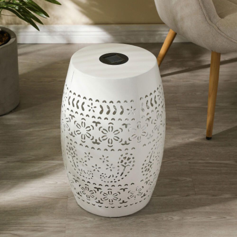 Hearth and Haven Outdoor Side Table with Built-In Solar Battery in White, , large