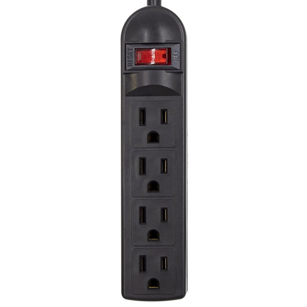Helios 3-Piece 4 Outlet Surge Protector and 50' 16-Gauge Speaker Wire with Black Series 6' Subwoofer Cable in Black, , large