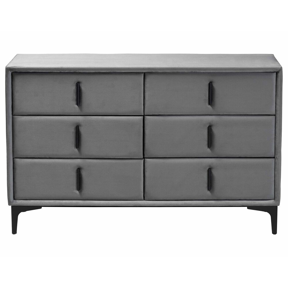 Baxton Studio Etienne 6-Drawer Dresser with Slate Grey Upholstered in Black, , large