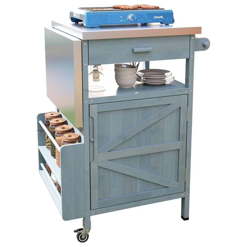 HOMLUX 40.5" Outdoor Kitchen Island with One Drawer in Blue Grey and Stainless Steel, , large