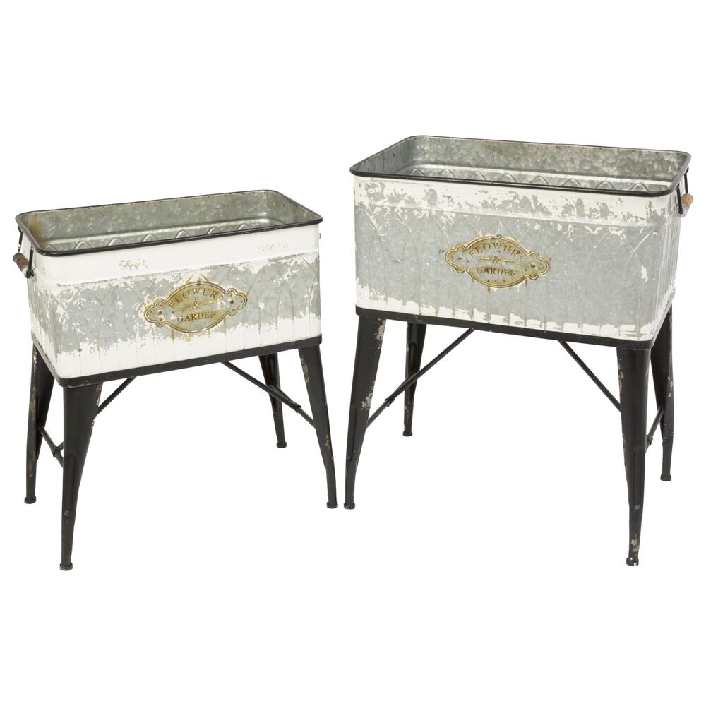 The Gerson Company Assorted Planter with Stand in Grey and Antiqued White (Set of 2), , large