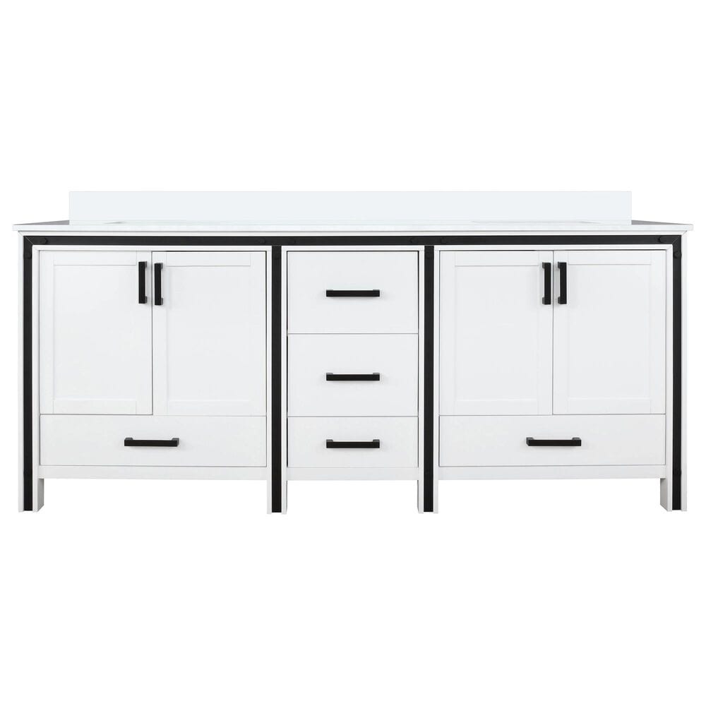 Lexora Home Ziva 72&quot; Double Bathroom Vanity in White with 2 cm White Cultured Marble Top and Rectangular Sinks, , large