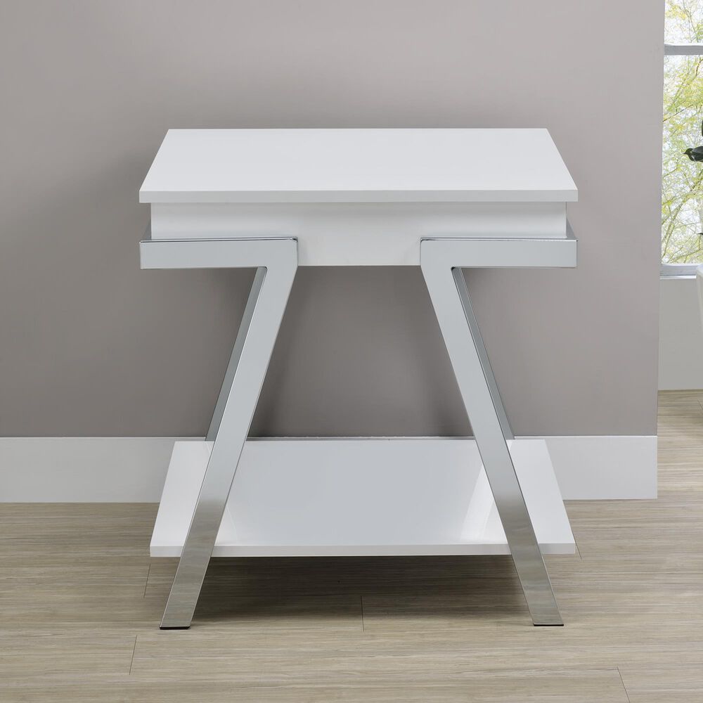 Steve Silver Furniture Zena End Table in White and Chrome, , large