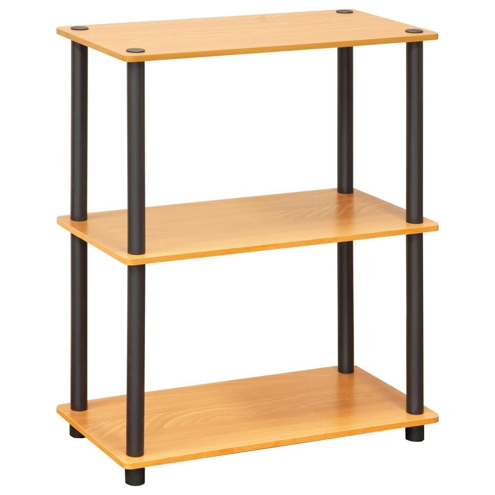 HOMLUX 3-Tier Compact Open Storage Bookshelf in Light Cherry and Black, , large
