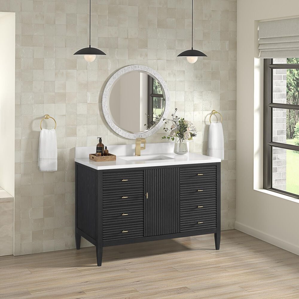James Martin Vanities Myrrin 48&quot; Vanity in Carbon Oak with 3 cm White Zeus Quartz Top, , large