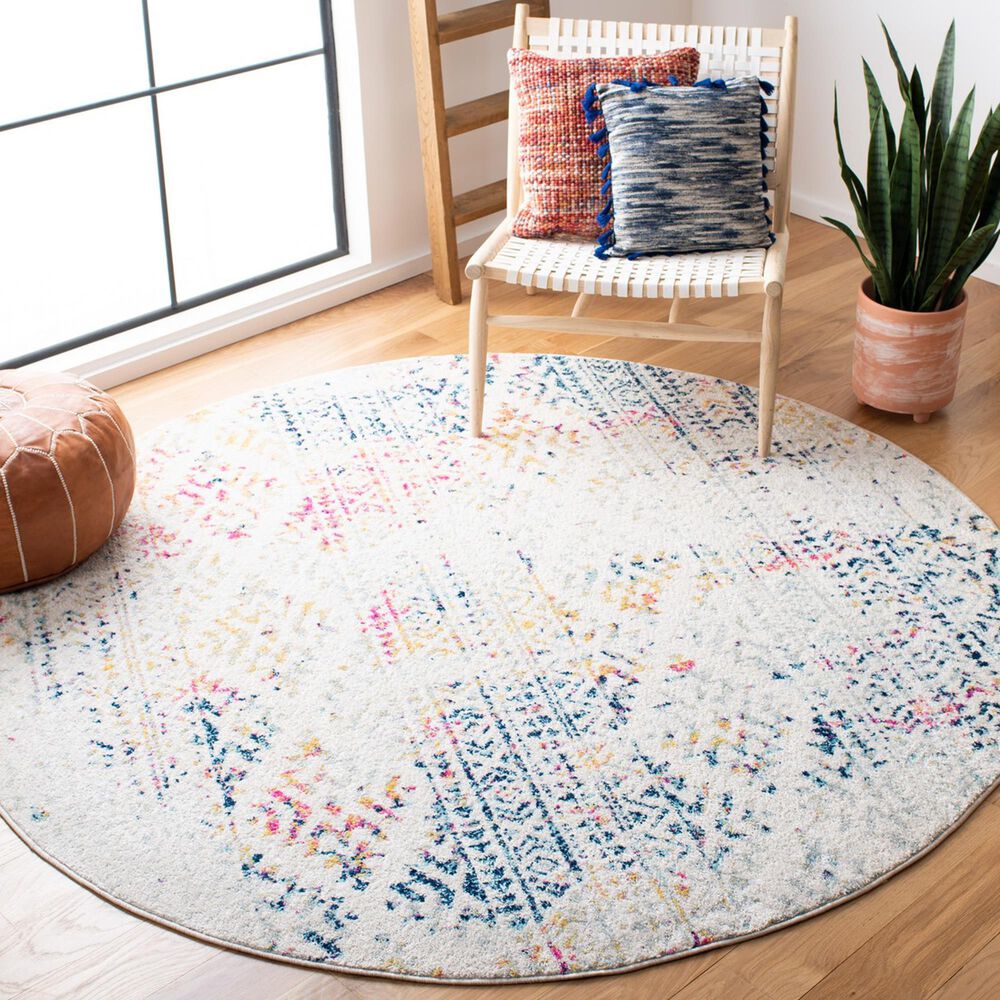 Safavieh Tulum TUL272 6'7" Round Ivory and Blue Area Rug, , large