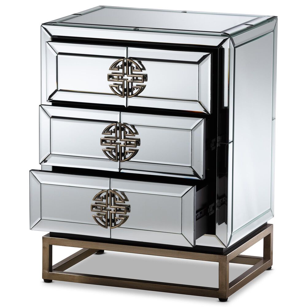 Baxton Studio Laken 3 Drawer Nightstand in Mirrored, , large