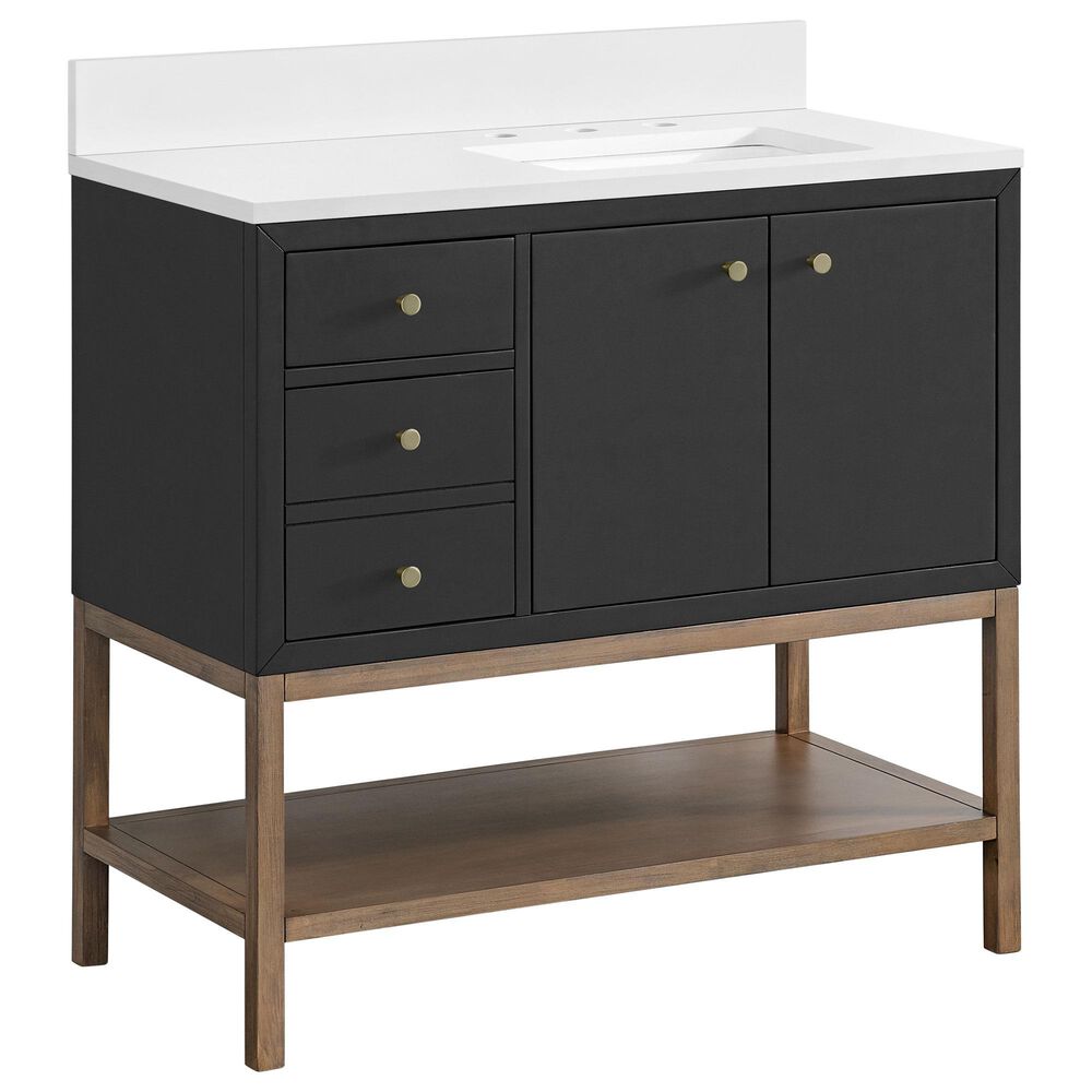 37B Isadore 36" Single Bathroom Vanity Cabinet in Tricorn Black and White Composite Stone Top and Backsplash, , large