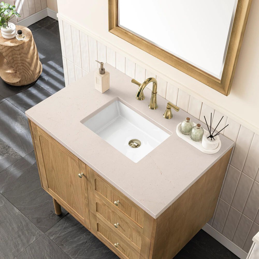 James Martin Vanities Laurent 36&quot; Single Bathroom Vanity in Light Natural Oak with 3 cm Eternal Marfil Quartz Top and Rectangular Sink, , large