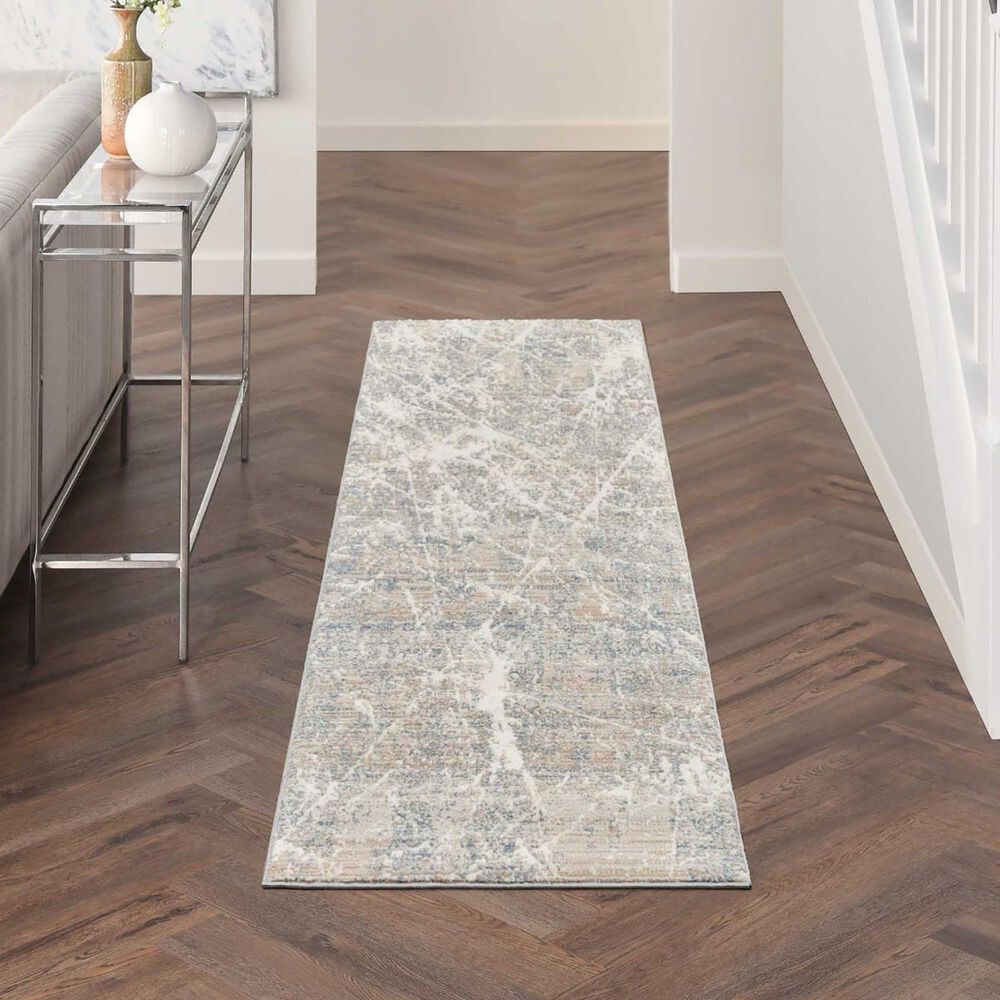 Nourison Exhale 2&#39;2&quot; x 7&#39;6&quot; Beige and Blue Runner, , large
