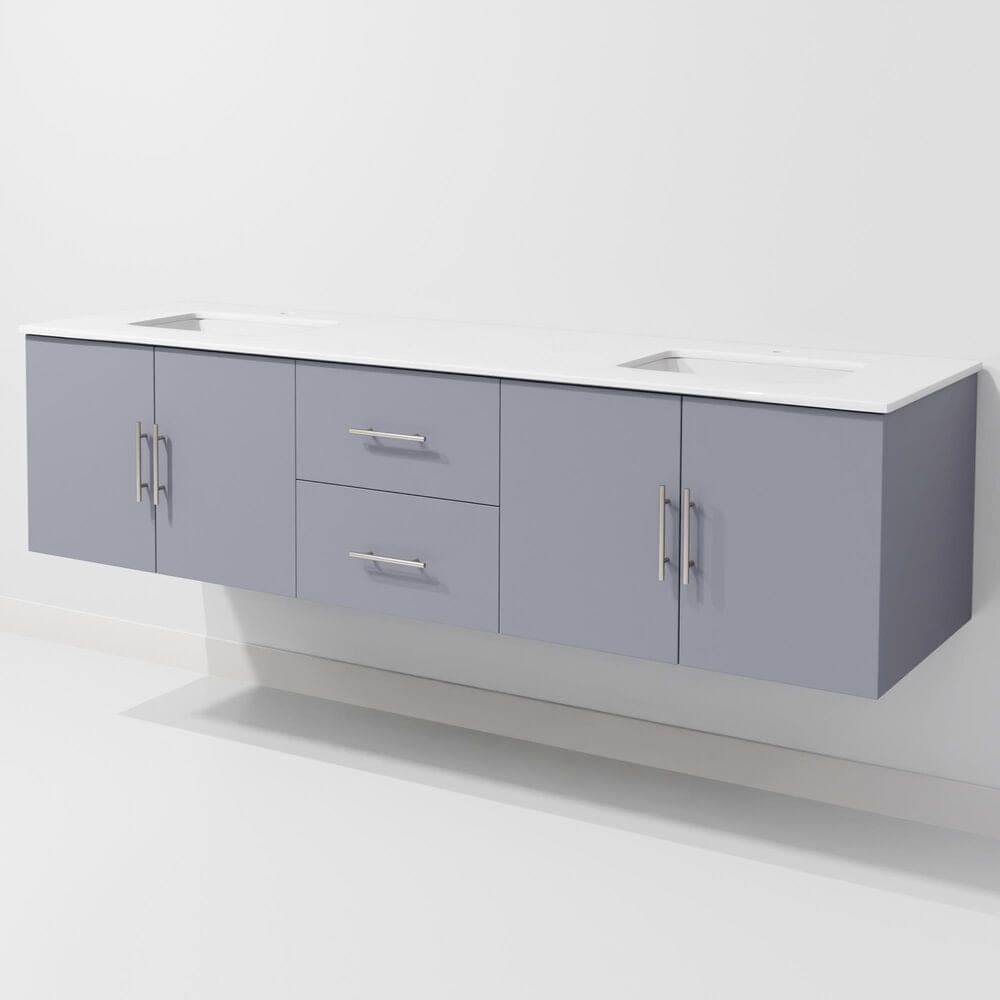 Lexora Home Geneva 72" Double Bathroom Vanity in Dark Grey with 2 cm White Cultured Marble Top and Rectangular Sinks, , large