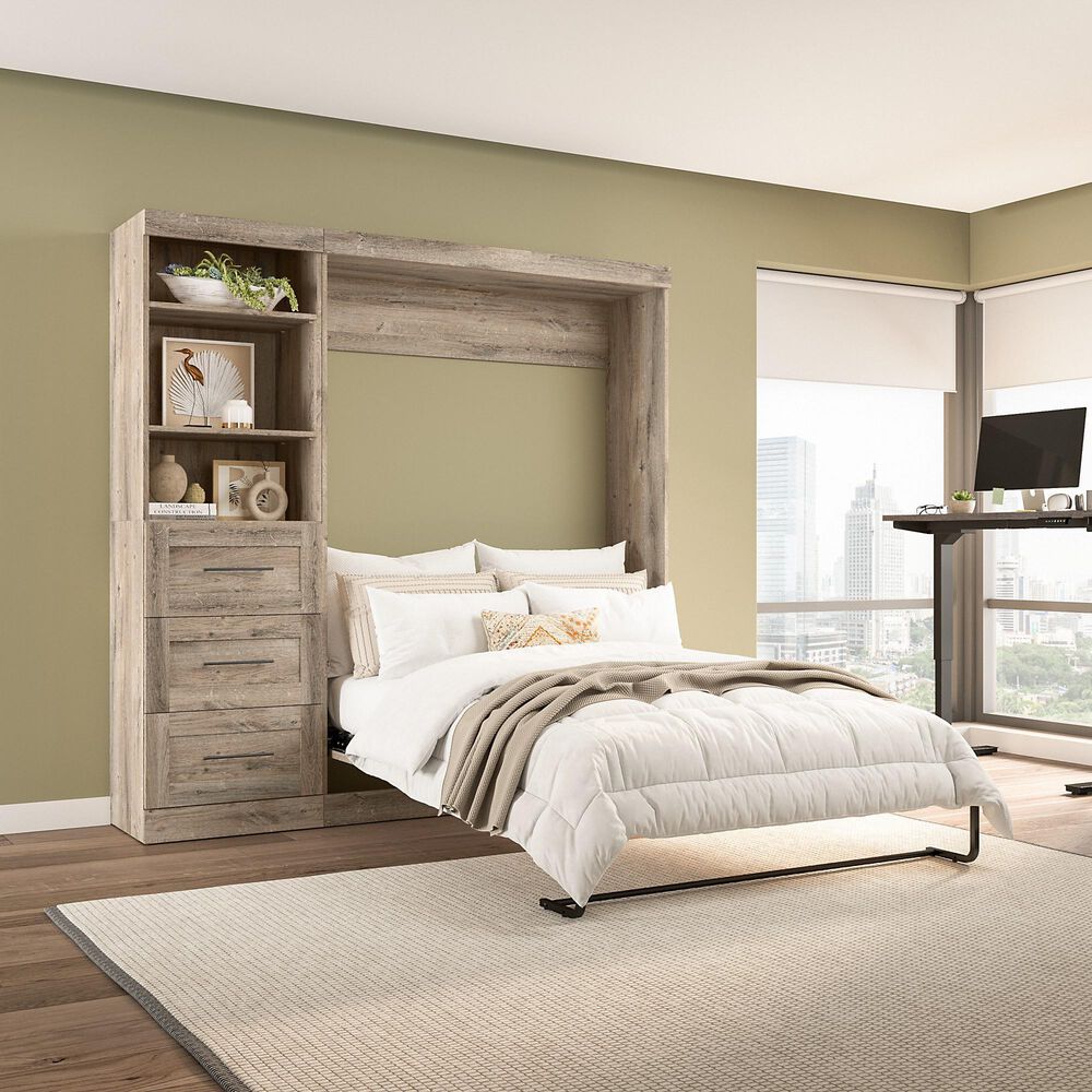 Bestar Pur 84&quot; Full Murphy Storage Bed with 3-Drawer in Rustic Brown, , large