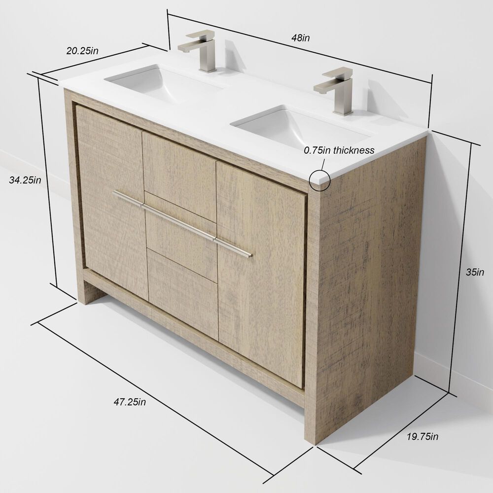 Lexora Home Lafarre 48&quot; Double Bathroom Vanity in Rustic Acacia with 2 cm White Quartz Top and Rectangular Sinks, , large