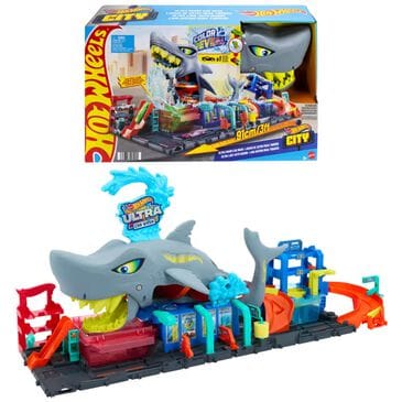 Hot Wheels 1:64 Scale City Ultra Shark Car Wash Station with Color Reveal Toy Car, , large