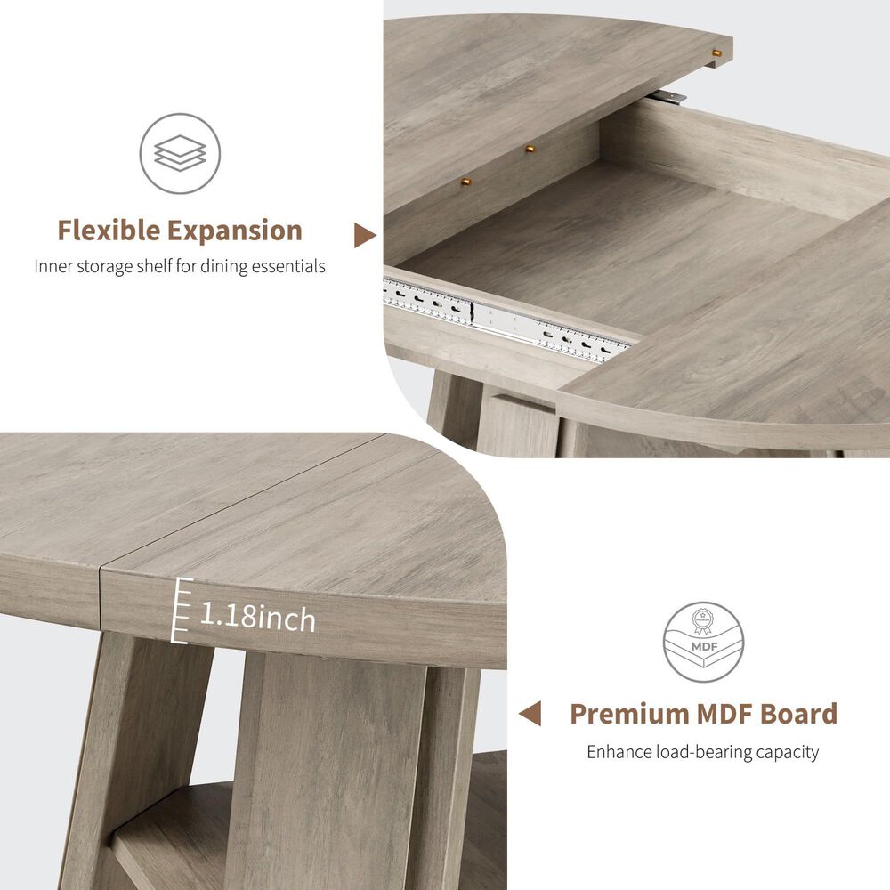 GARVEE 59" Oval Dining Table with Leaf in Light Ivory Gray - Table Only, , large