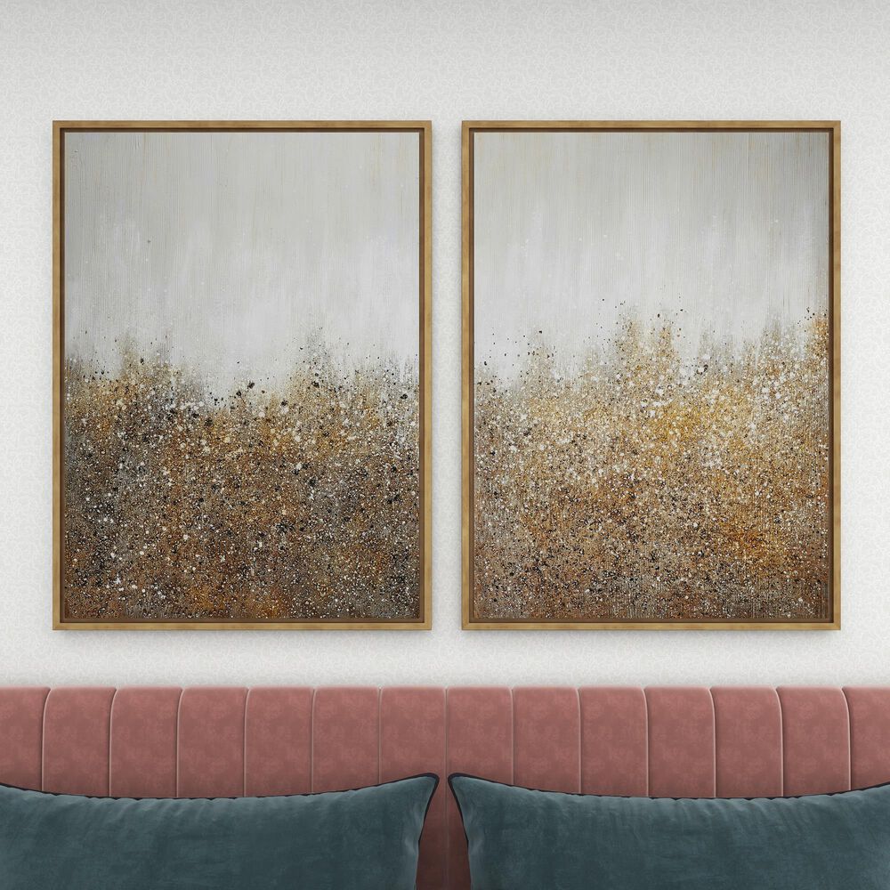CosmoLiving by Cosmopolitan 40&quot; x 30&quot; Abstract Wall Art in White, Black, Gold and Grey &#40;Set of 2&#41;, , large
