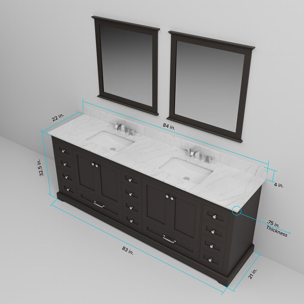 Lexora Home Dukes 84&quot; Double Bathroom Vanity in Espresso with 2 cm White Quartz Top and Rectangular Sinks, , large
