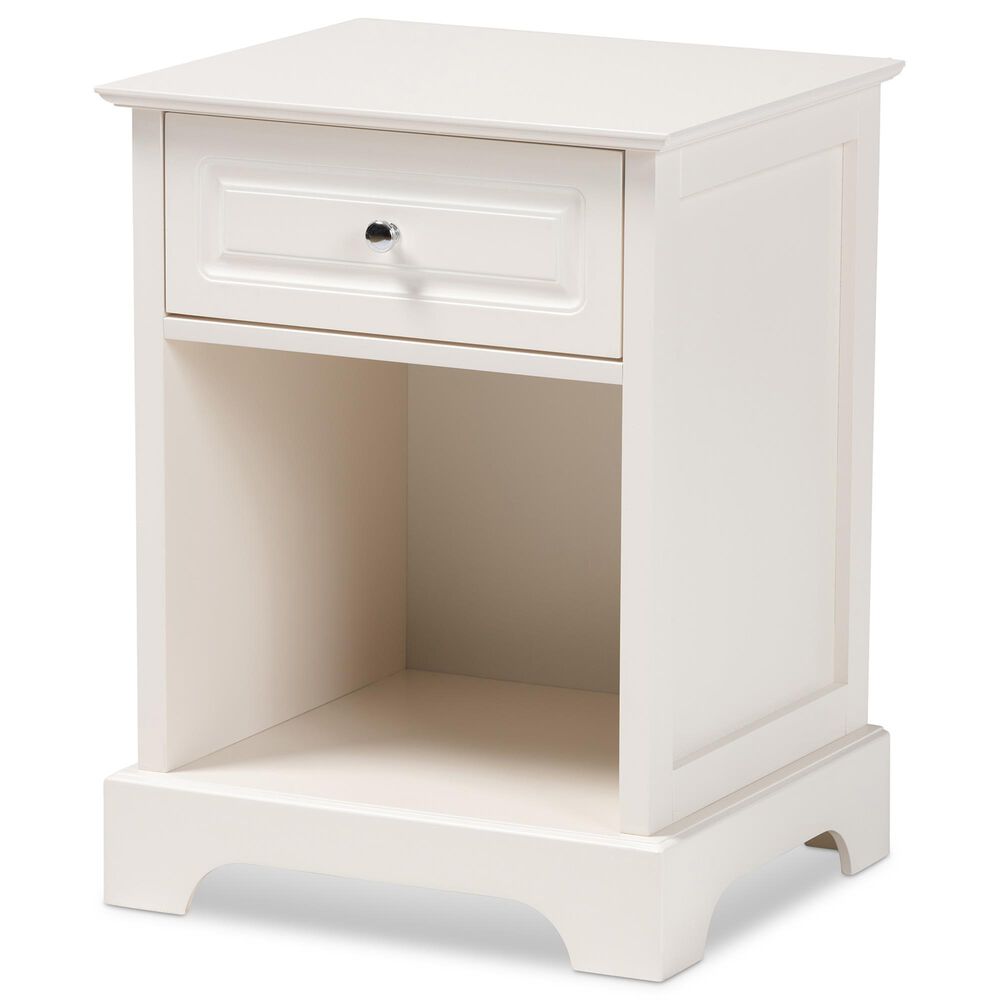 Baxton Studio Chase 1-Drawer Nightstand in White, , large