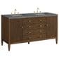 James Martin Vanities Myrrin 60" Double Vanity in Mid Century Walnut with 3 cm Parisien Bleu Quartz Top, , large