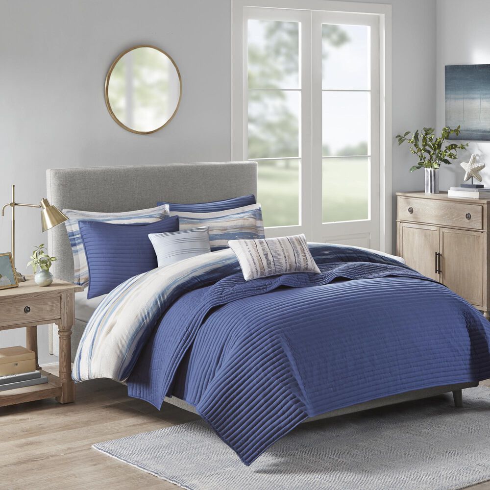 Hampton Park Marina 8-Piece Full/Queen Printed Seersucker Comforter and Quilt Set in Blue, , large