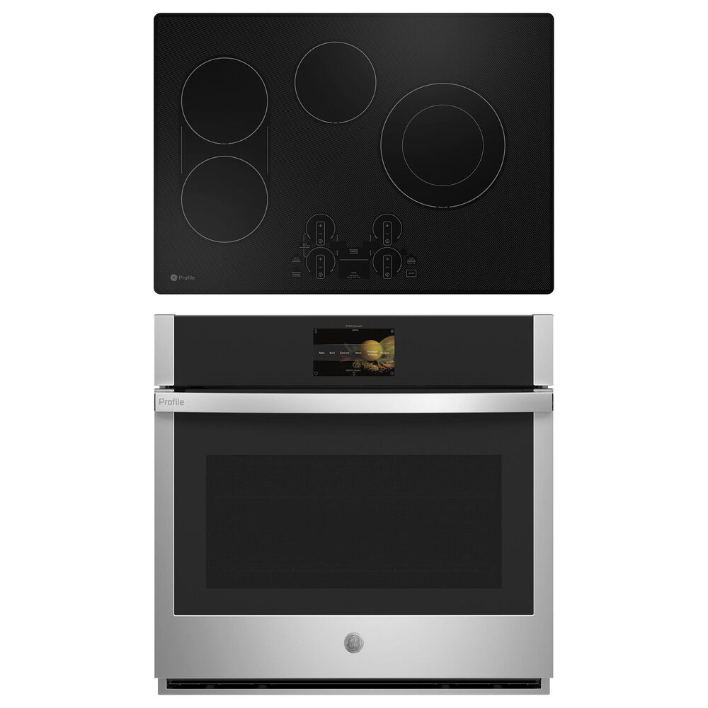 GE Profile 2-Piece Kitchen Package with Stainless Steel 30" Smart Built-In Convection Single Wall Oven and Black Electric Cooktop, , large