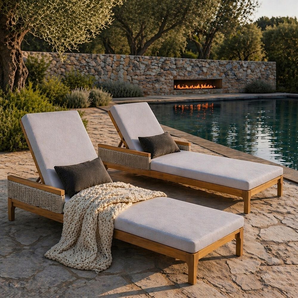 Hearth and Haven Outdoor Chaise Lounge in Light Grey (Set of 2), , large