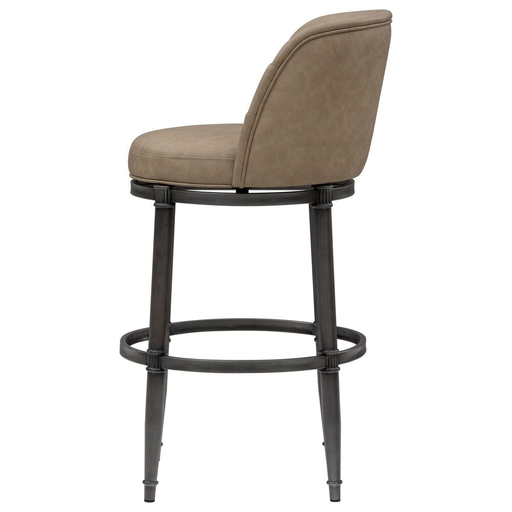 Armen Living Eunice Swivel Bar Height Stool with Mushroom Brown Upholstery in Antique Pewter, , large