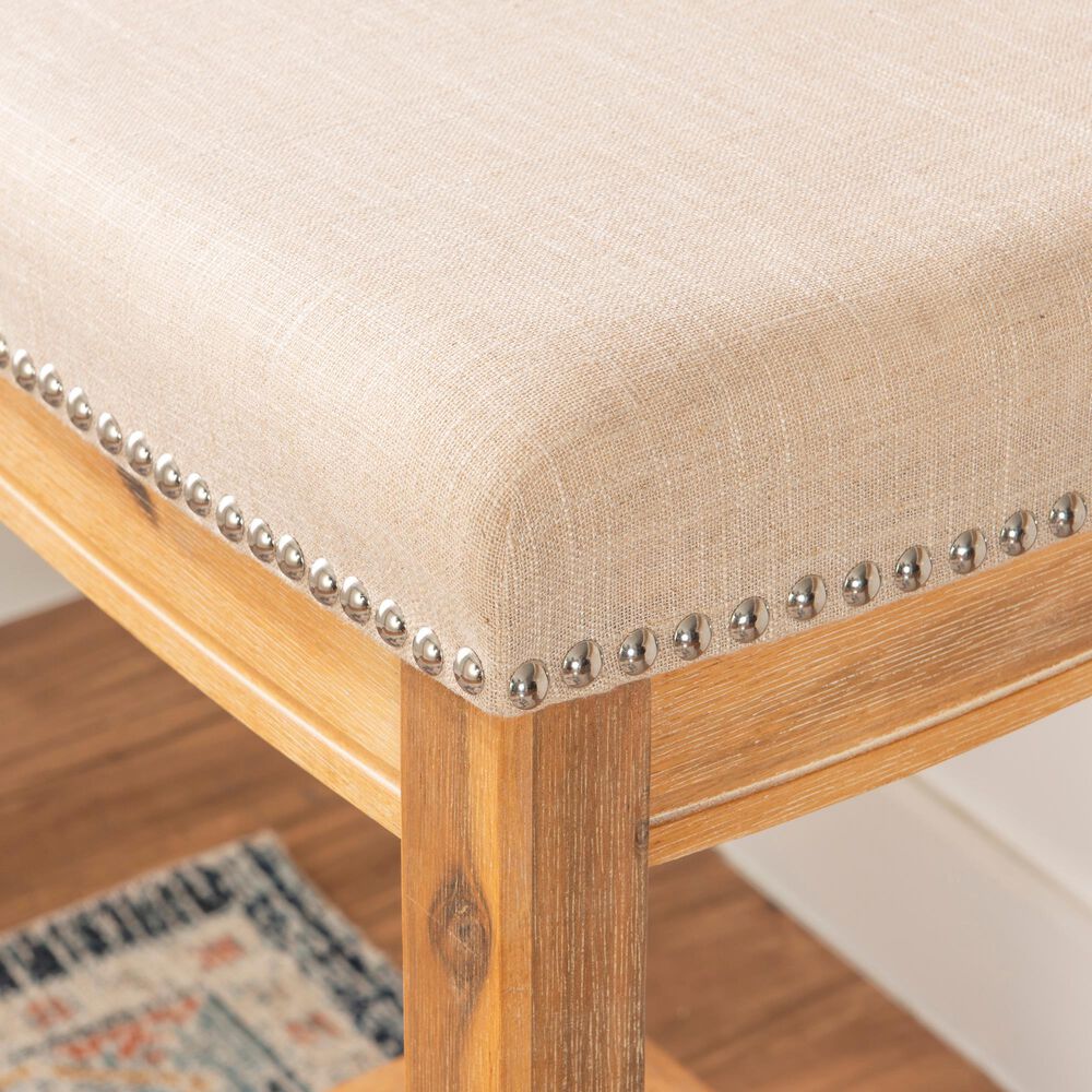 Linon Home Decor Claridge Bar Stool with Beige Cushion in Rustic Brown, , large