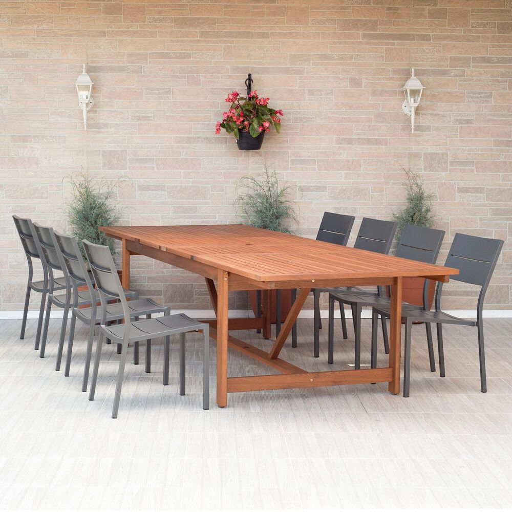 Amazonia Leyland 9-Piece Rectangular Patio Dining Set in Brown and Black, , large