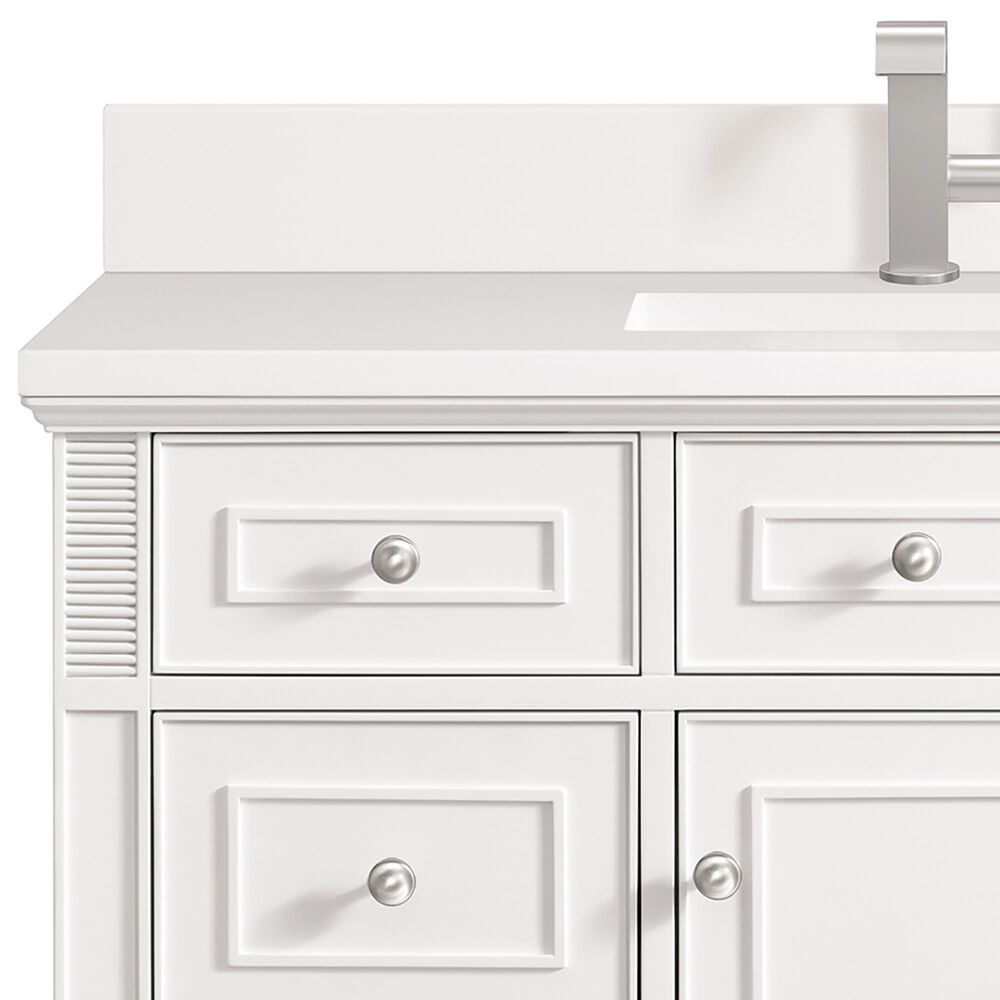 James Martin Vanities Lorelai 48&quot; Single Vanity in Bright White with Single Hole 3 cm White Zeus Quartz Top &amp; Backsplash, , large