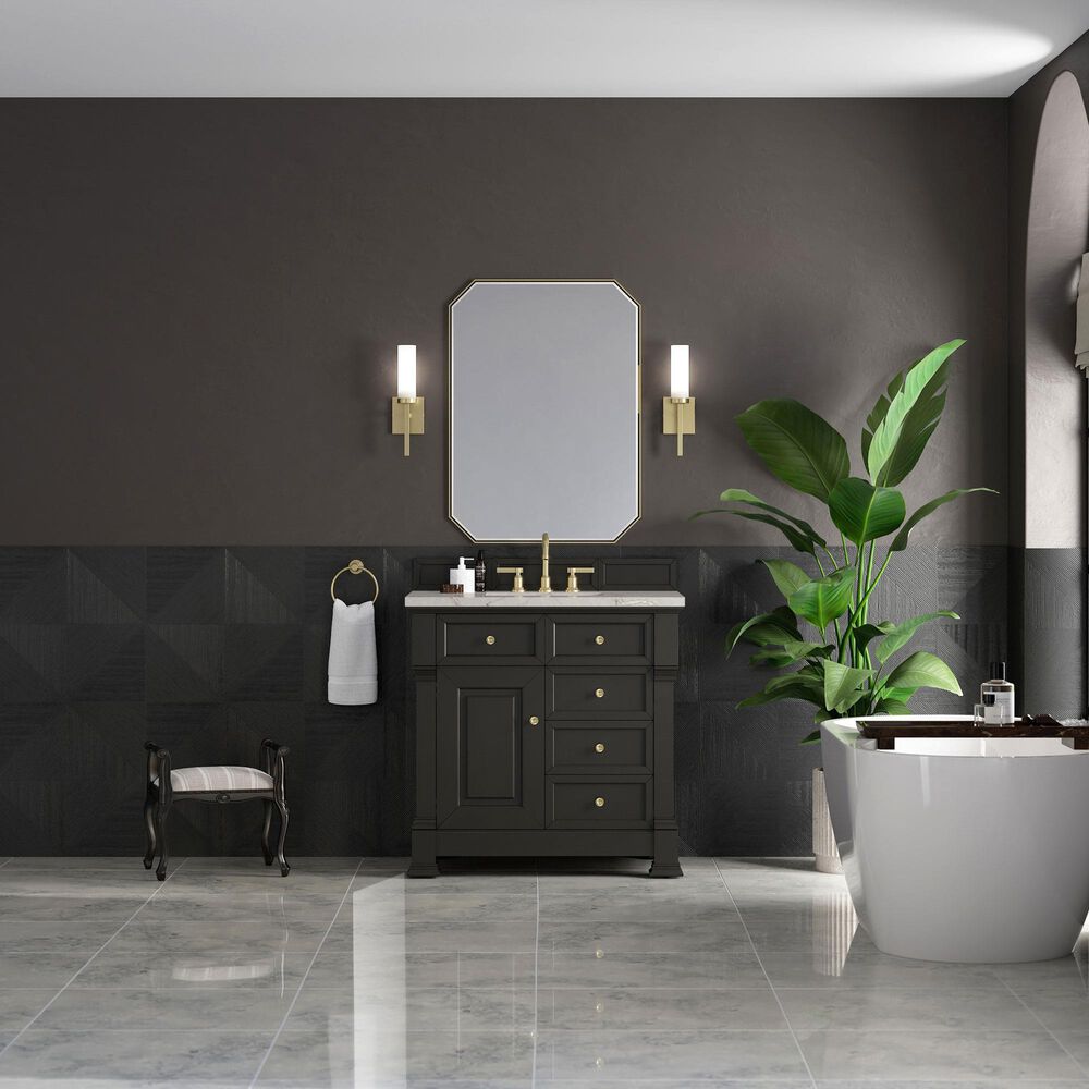 James Martin Vanities Brookfield 36&quot; Single Bathroom Vanity in Black Onyx with 3 cm Victorian Silver Quartz Top and Rectangular Sink, , large