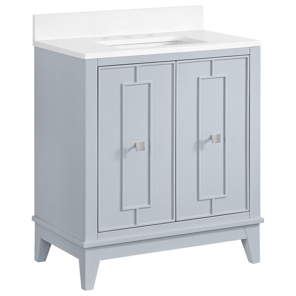37B Kinsale 30" Single Bathroom Vanity Cabinet in Soft Blue with White Composite Stone Top and Backsplash, , large