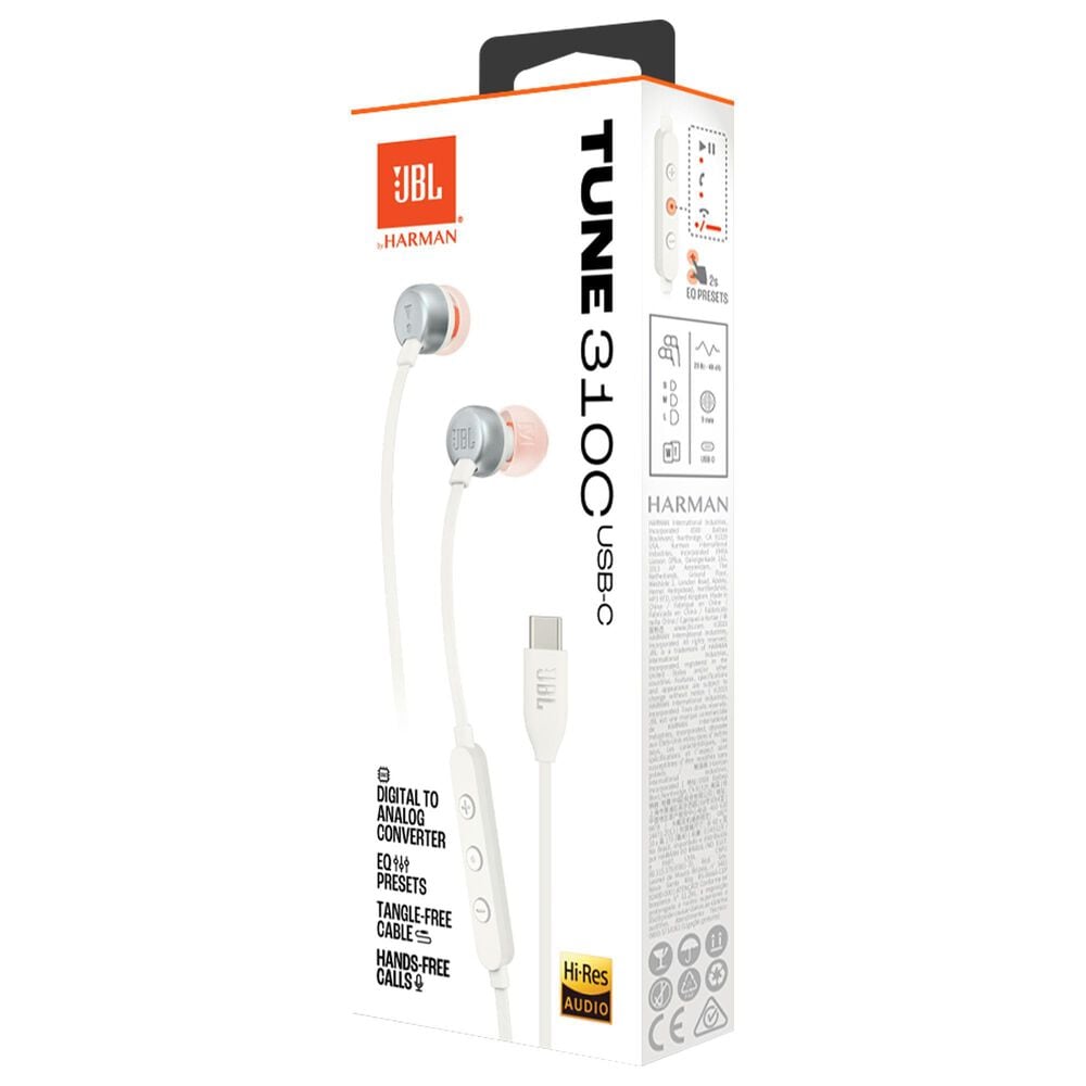 JBL Tune 310C USB Wired In-Ear Headphones in White, , large