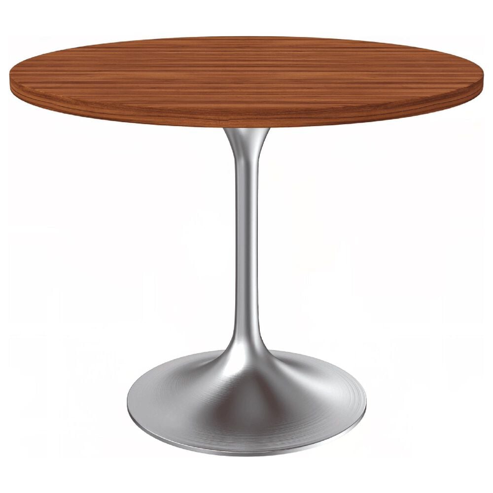 Leisuremod LeisureMod Verve Collection 36 Round Dining Table, Brushed Chrome Base with Cognac Brown MDF Top, , large