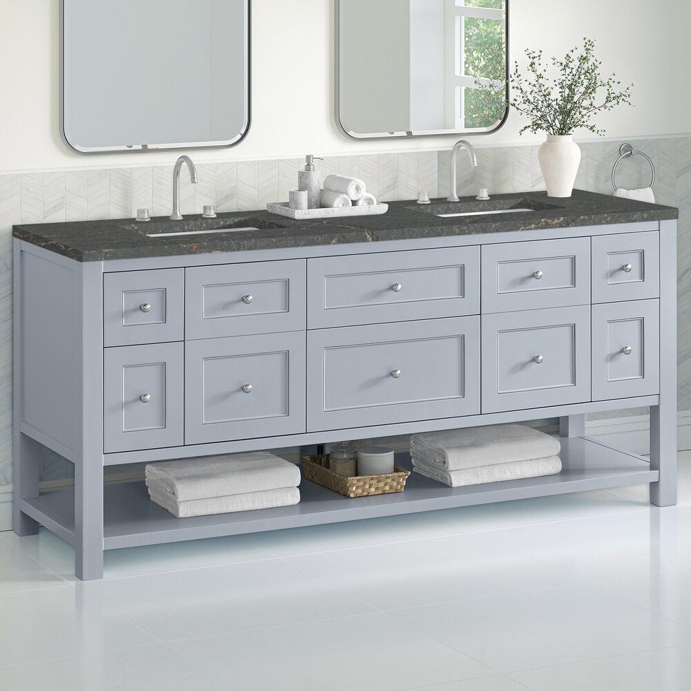 James Martin Vanities Breckenridge 72&quot; Double Bathroom Vanity in Serenity Blue with 3 cm Parisien Bleu Quartz Top and Rectangular Sinks, , large