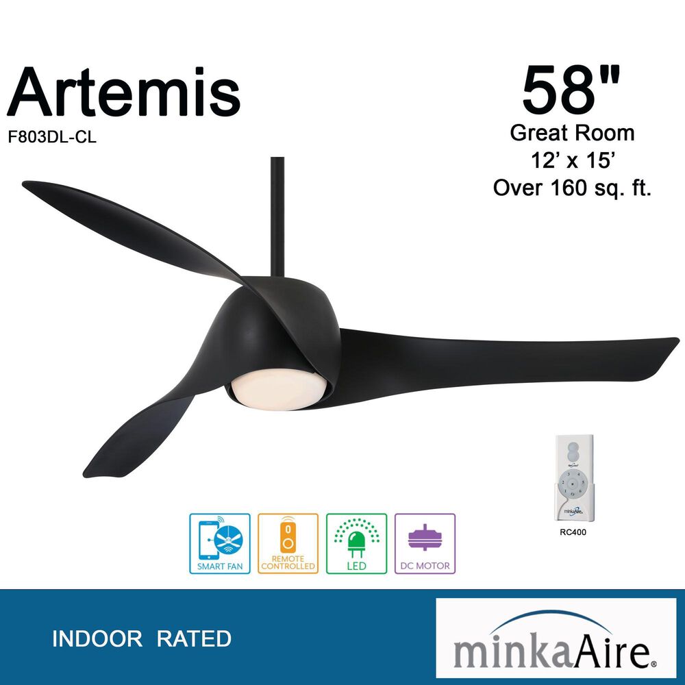 Minka-Aire Artemis 58" Smart Celling Fan with LED Light in Coal, , large