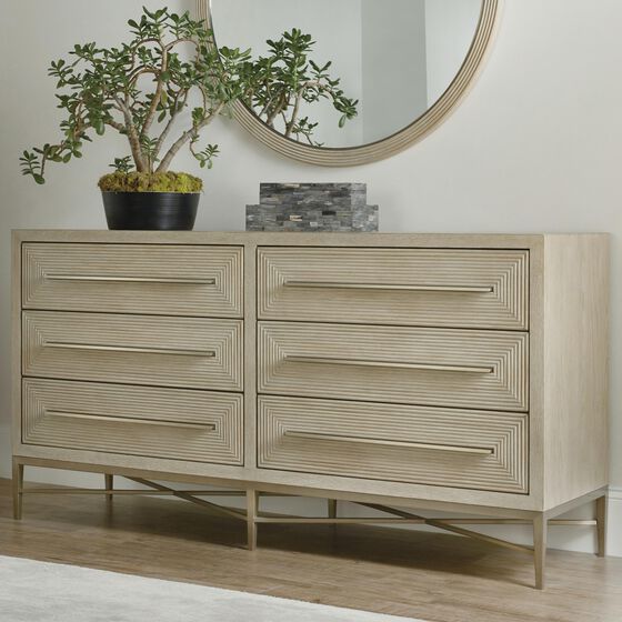 Hooker Furniture Cascade 6-Drawer Dresser in Taupe and Champagne