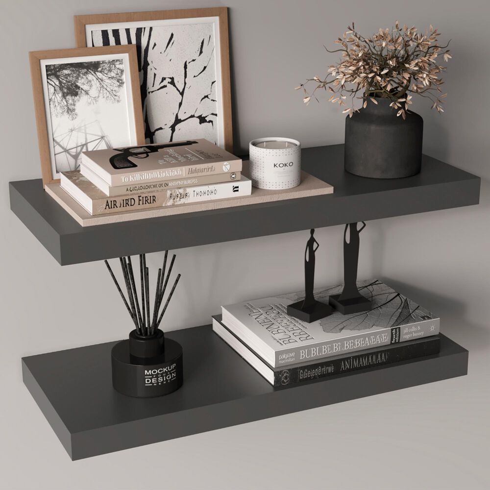 Hearth and Haven Ecco32" Floating Wall Shelf with Concealed Mounting in Gray (Set of 2), , large
