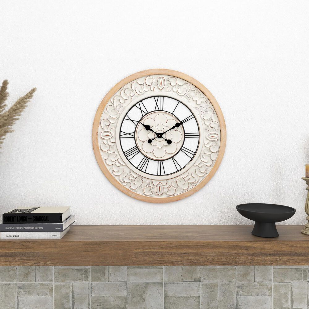 Maple and Jade 32&quot; Wall Clock in Light Brown and White, , large