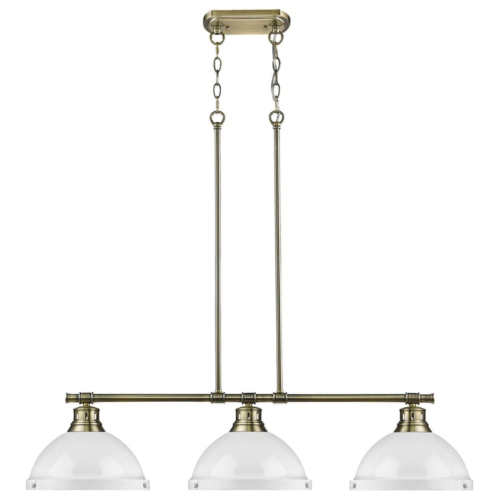 Golden Lighting Duncan 3-Light Pendant with White Shade in Aged Brass, , large