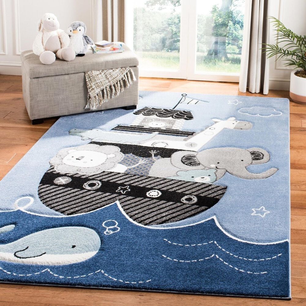 Safavieh Carousel Animals 8&#39; x 10&#39; Blue and Grey Kids Rug, , large