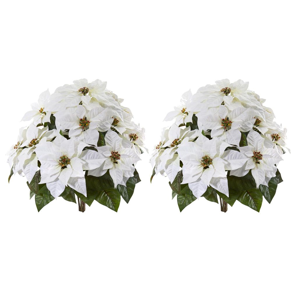 Nearly Natural Inc 24" White Poinsettia Artificial Plant (Set of 2), , large