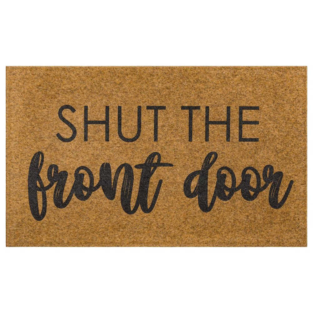 Karastan Bristol Shut The Front Door 1"6" x 2"6" Natural Door Mat, , large