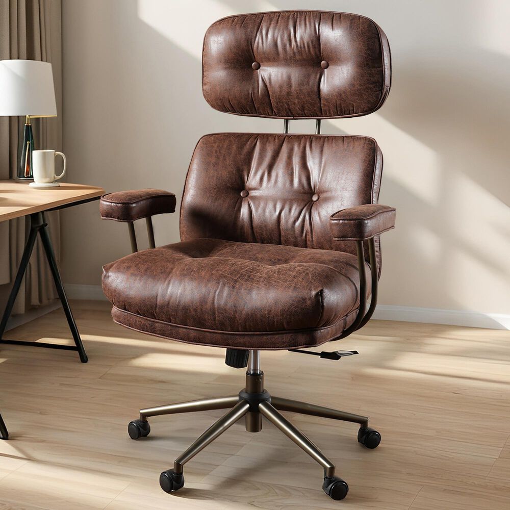 HOMLUX High Back Executive Office Chair with Suede Leather in Dark Brown, , large