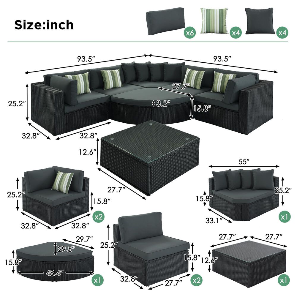 HOMLUX 7-piece Outdoor Conversation Set with Black Wicker in Gray, , large