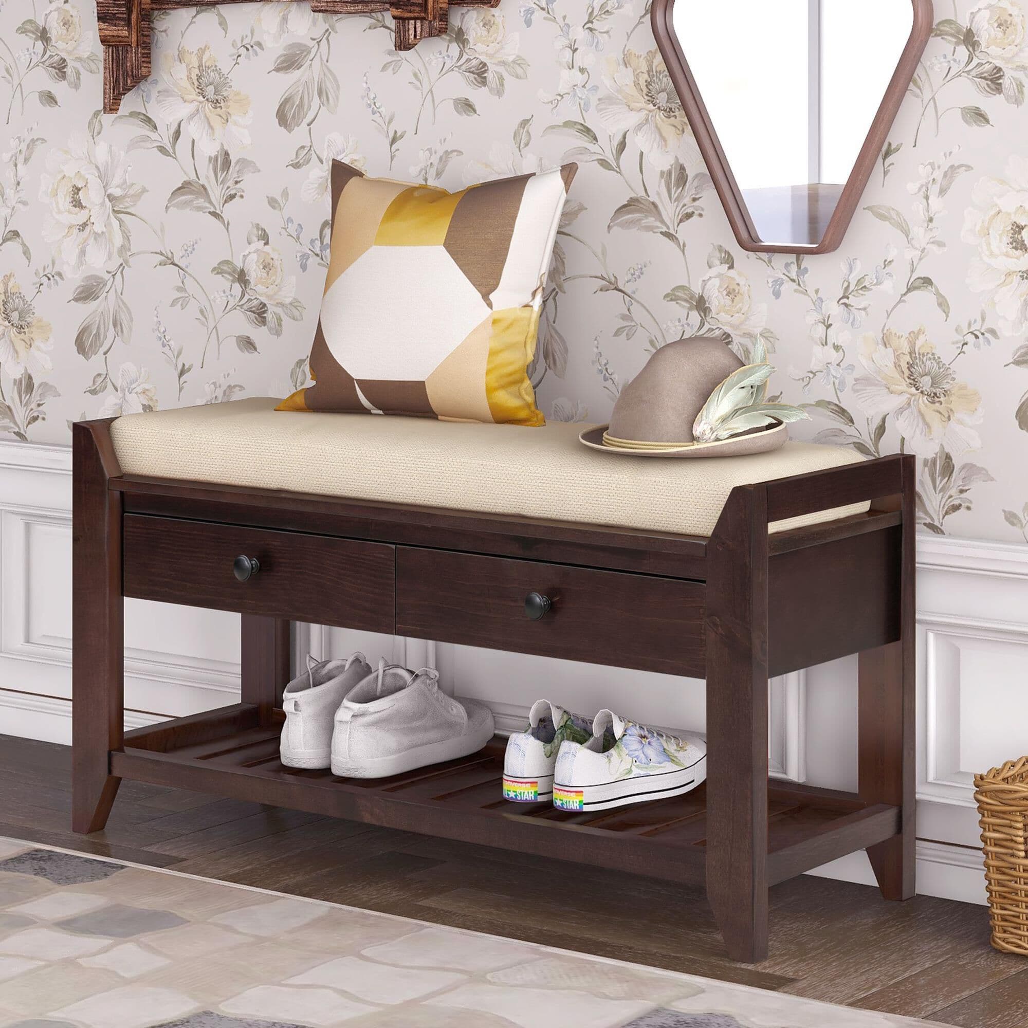 Hearth and Haven Rodney Shoe Storage Bench in Espresso NFM